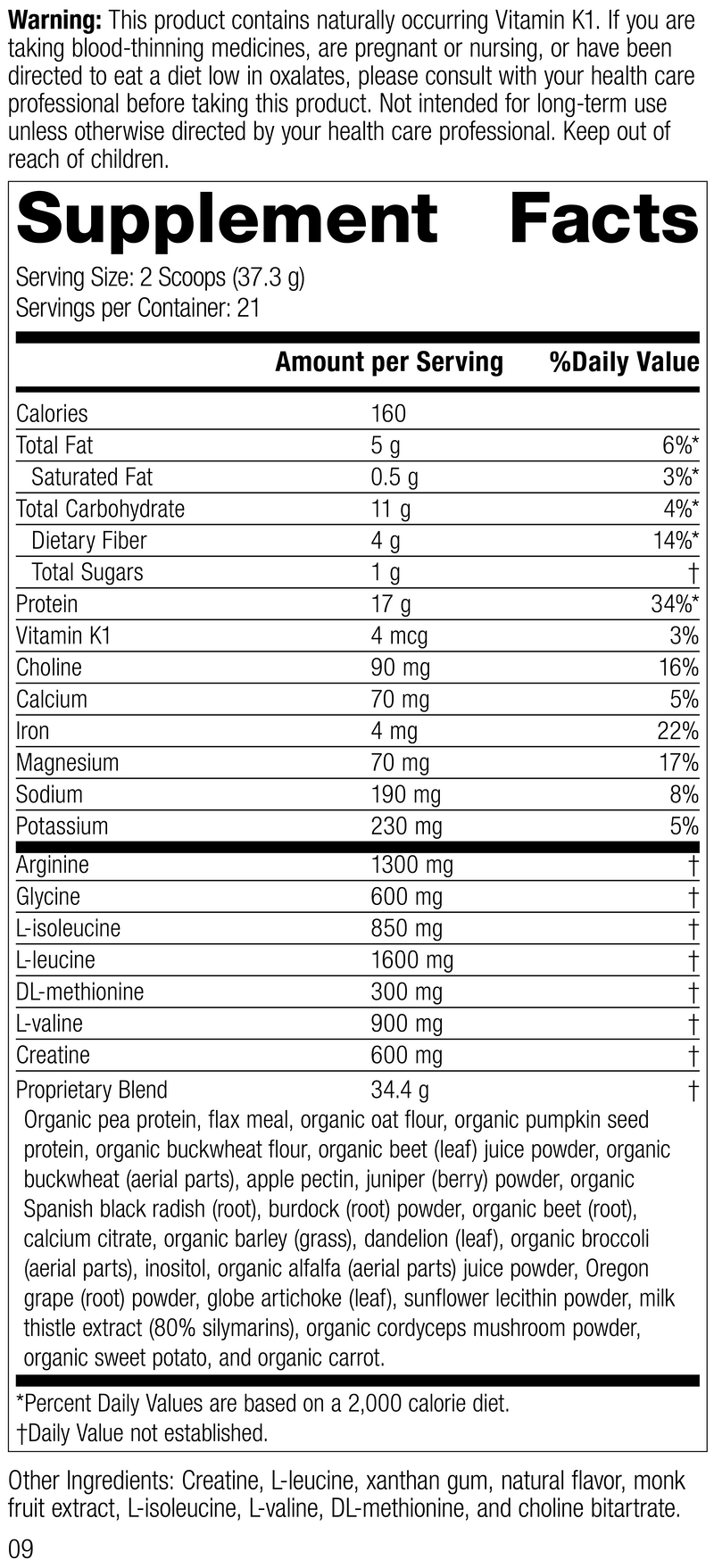 SP Detox Balance Chai, Rev 07 Supplement Facts