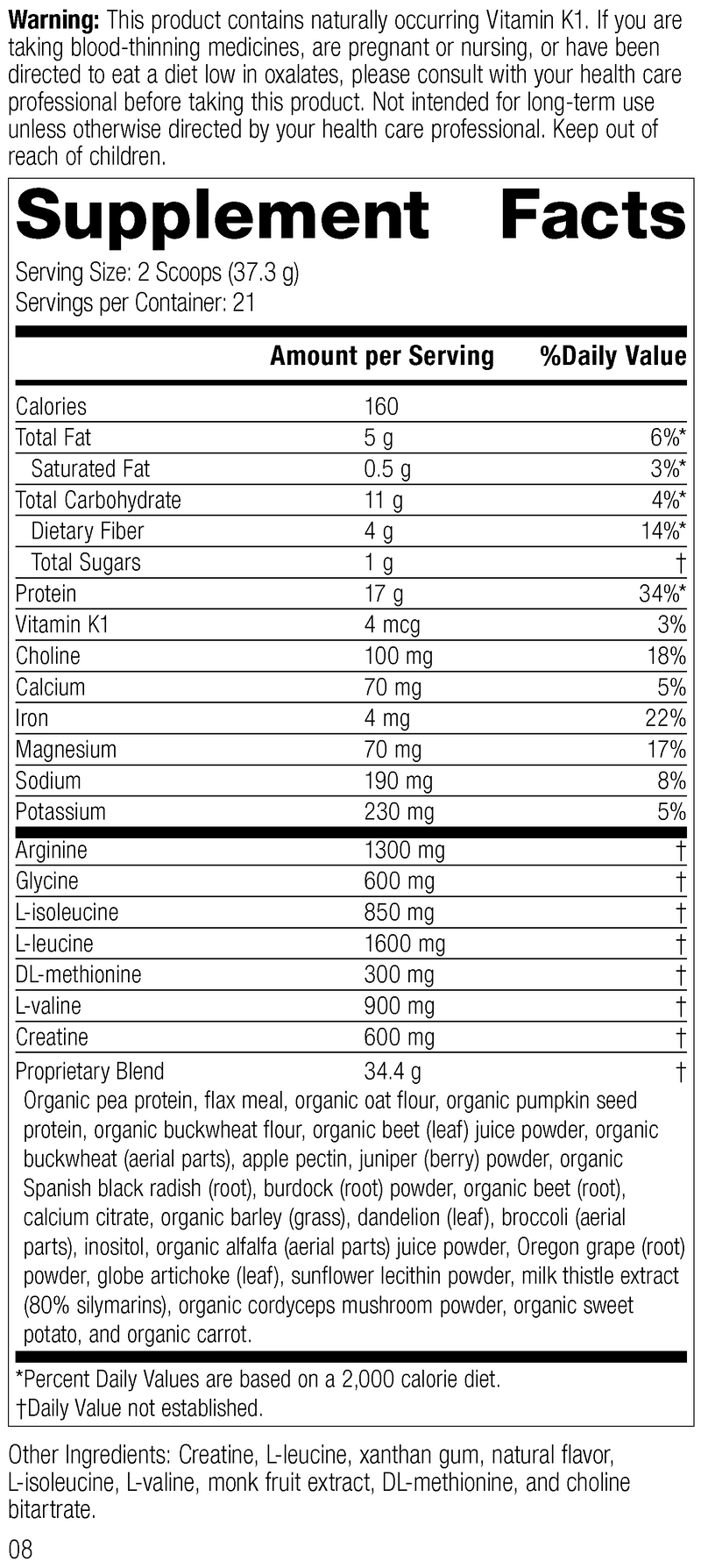 SP Detox Balance Chai, Rev 07 Supplement Facts