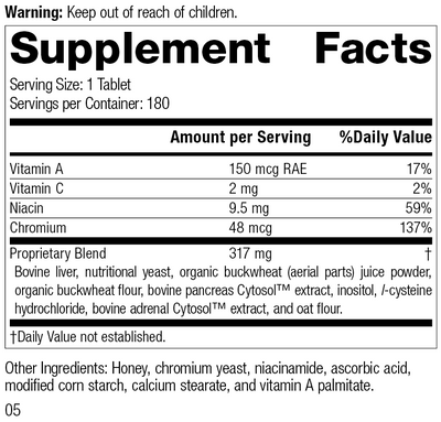 Chromium Complex, formerly known as Cataplex® GTF, 180 Tablets, Rev 03 Supplement Facts