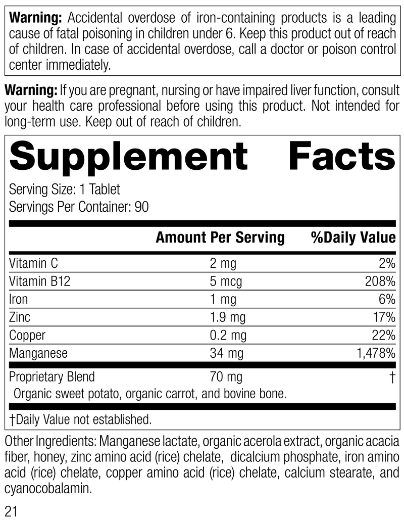 5490 Manganese B12 R20 Supplement Facts