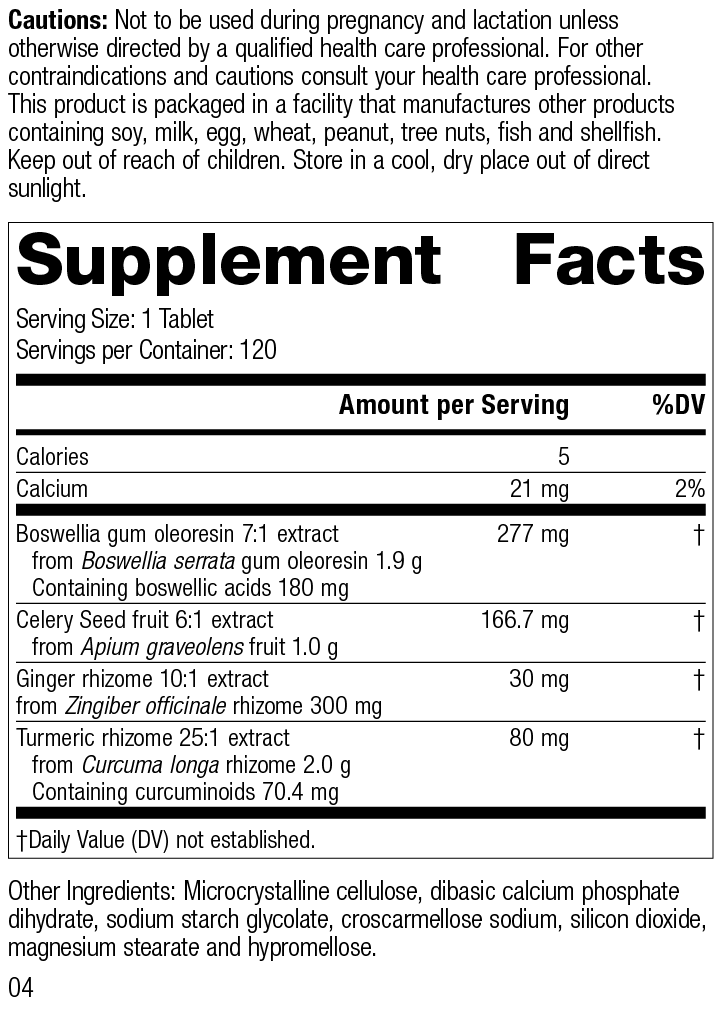 Boswellia Complex, 120 Tablets, Rev 04 Supplement Facts