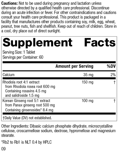 Rhodiola & Ginseng Complex, Rev 09 Supplement Facts