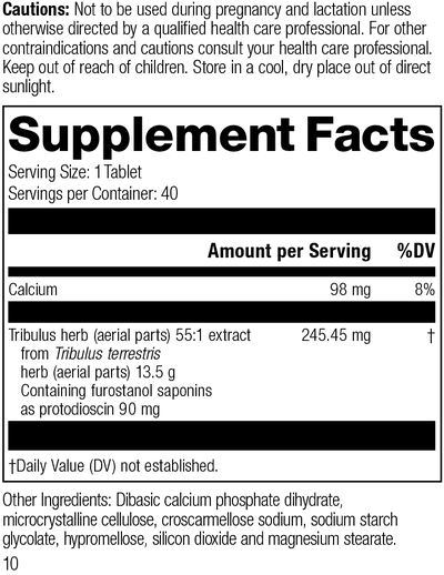 Tribulus, 40 Tablets, Rev 10 Supplement Facts