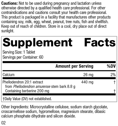 Berberine Active, 60 Tablets, Rev 02 Supplement Facts