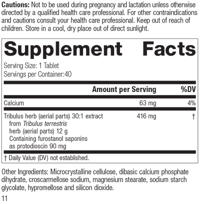 Tribulus, 40 Tablets, Rev 10 Supplement Facts