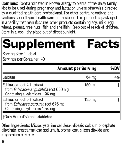 Echinacea Premium, 40 Tablets, Rev 10 Supplement Facts