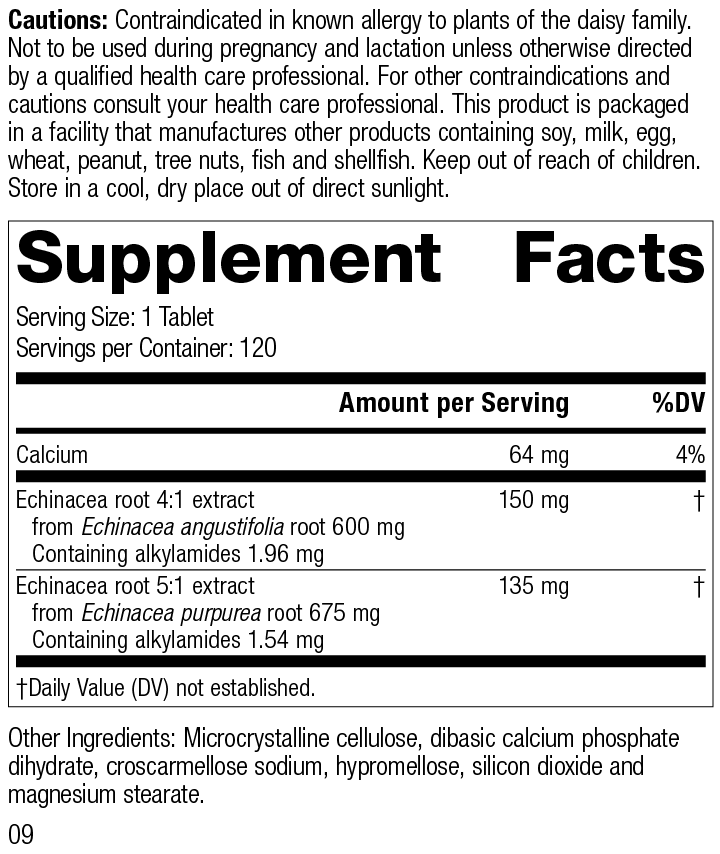 Echinacea Premium, 120 Tablets, Rev 09 Supplement Facts