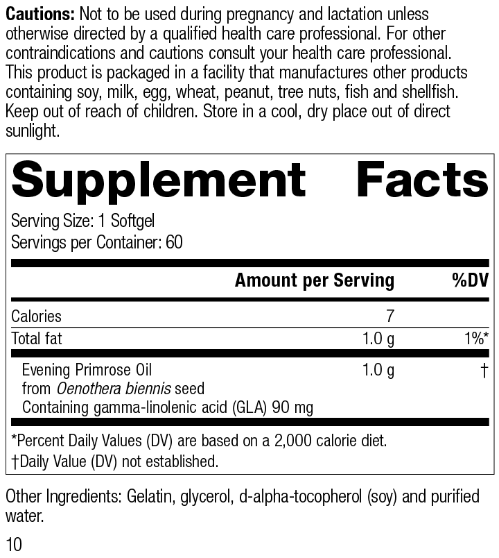 Evening Primrose Oil, 60 Capsules, Rev 10 Supplement Facts