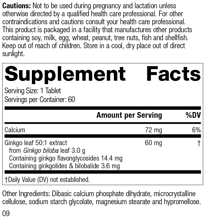 Ginkgo Forte, 60 Tablets, Rev 09 Supplement Facts