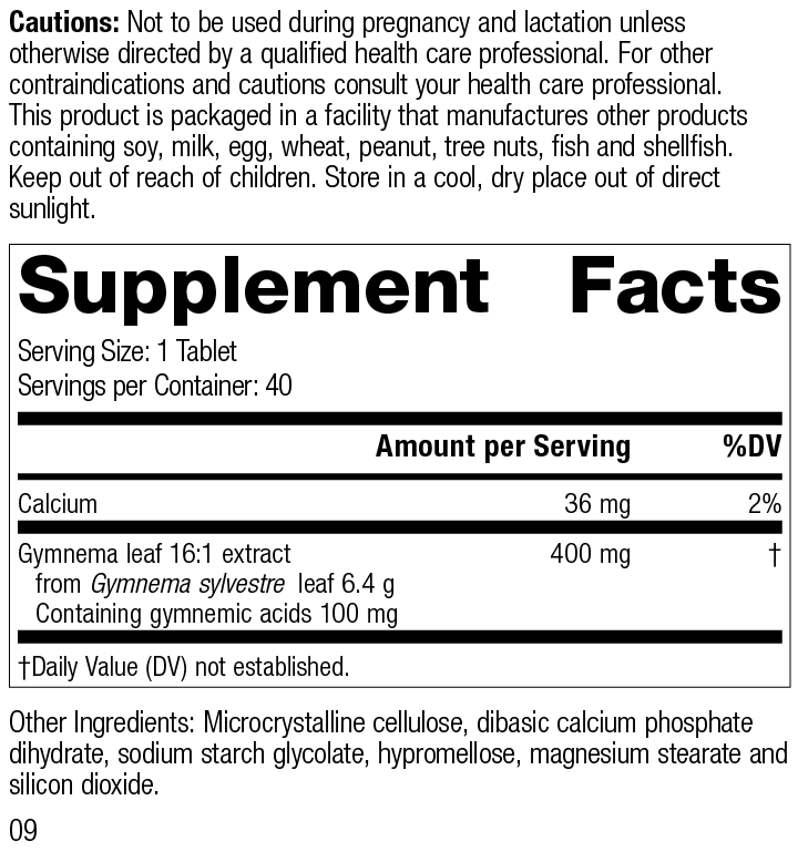 Gymnema, 40 Tablets, Rev 09 Supplement Facts