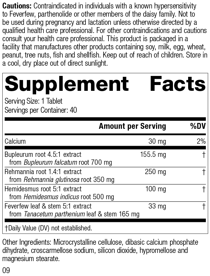 Rehmannia Complex, 40 Tablets, Rev 09 Supplement Facts