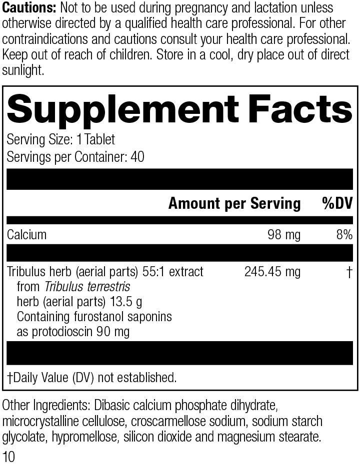 Tribulus, 40 Tablets, Rev 10 Supplement Facts