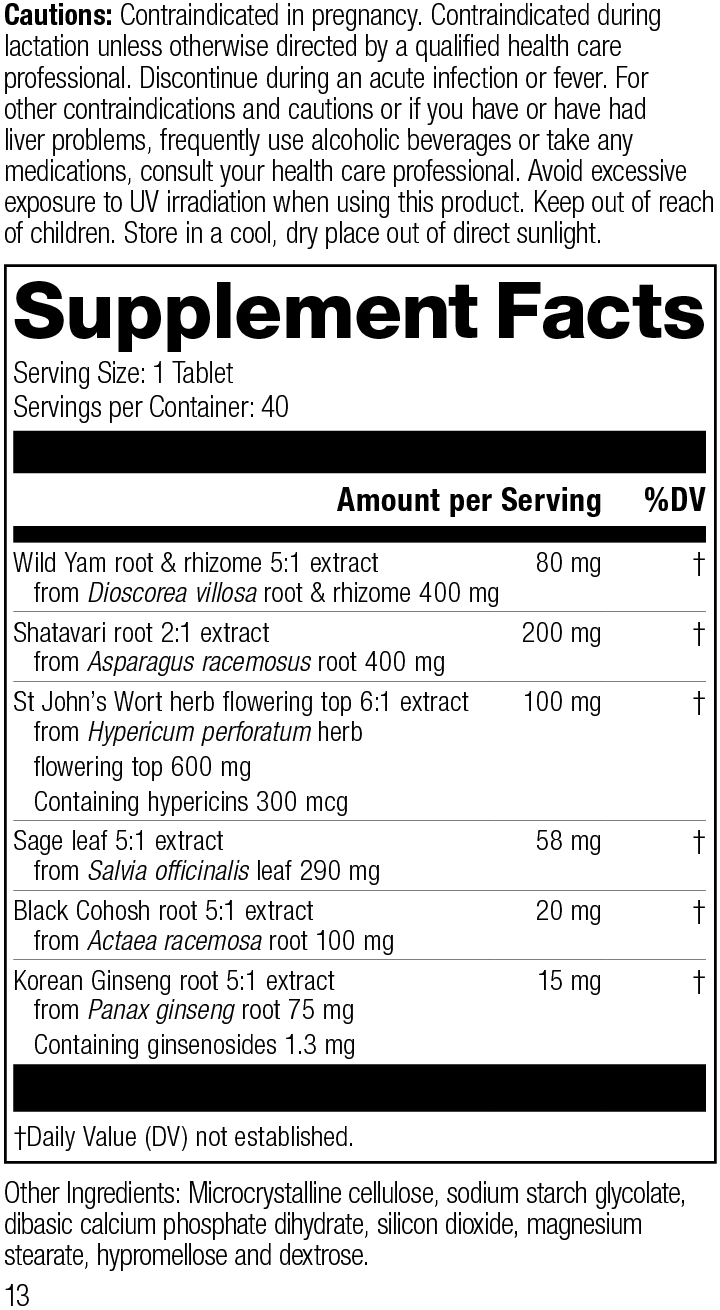 Wild Yam Complex, 40 Tablets, Rev 12 Supplement Facts
