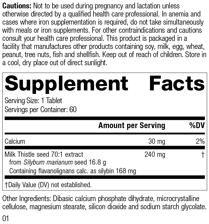 Milk Thistle Forte, 60 Tablets, Rev 01 Supplement Facts